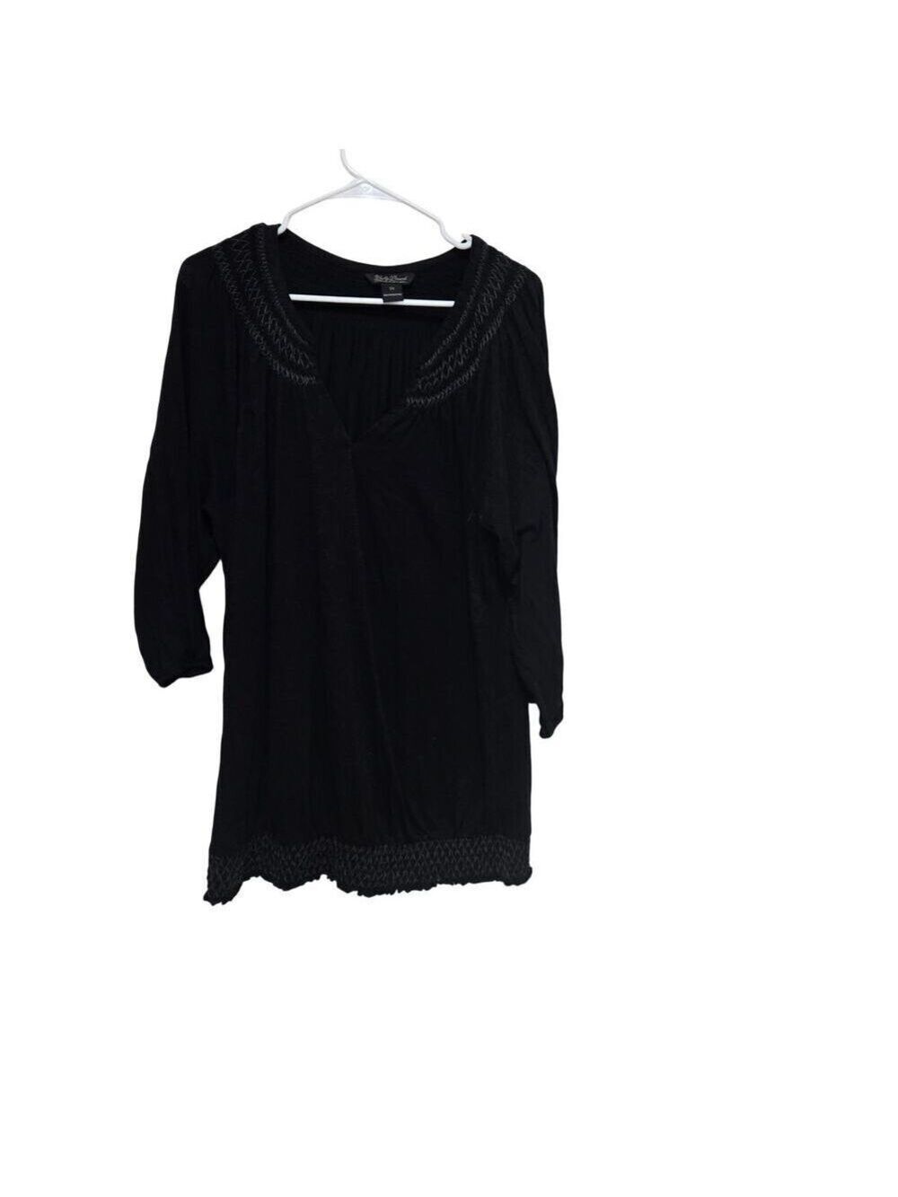 Lucky Brand Black Embroidered Tunic Top 2X Boho Peasant